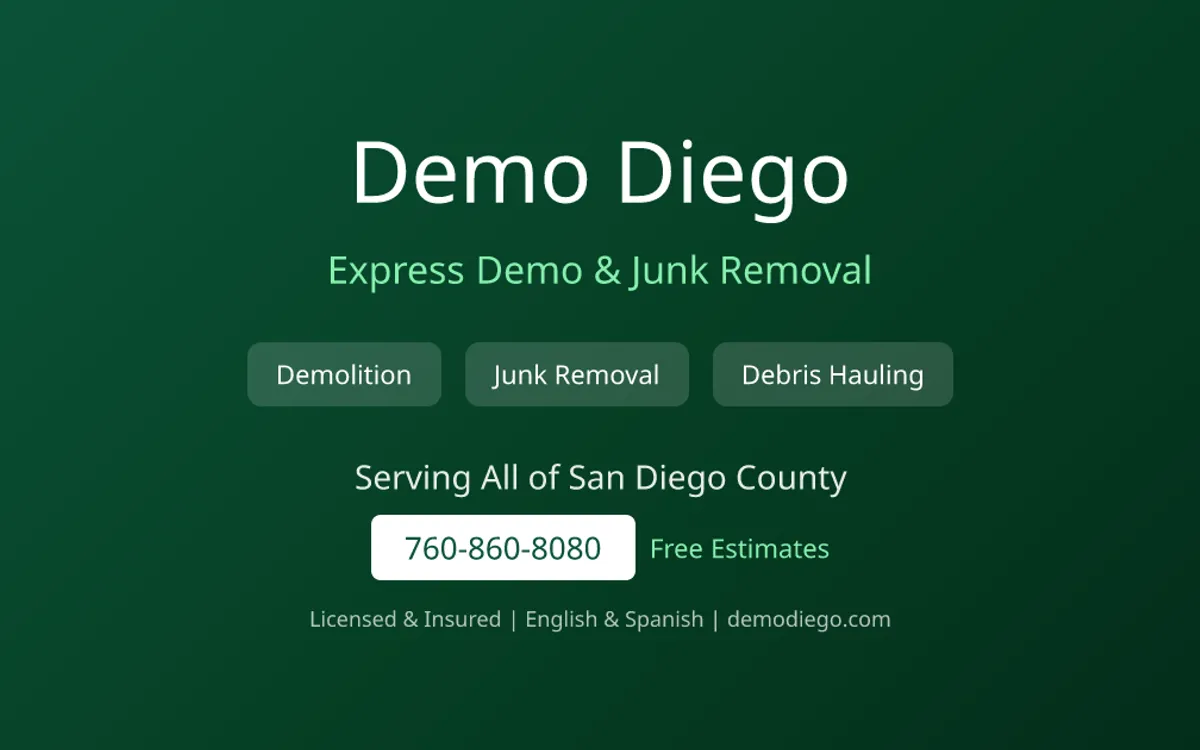 Demo Diego website, demolition and junk removal in San Diego